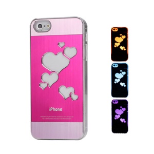 Two-tone Brushed Carved Hearts LED Flasher Protective Case for iPhone 5 - Rose Middle / Pink Top and Bottom
