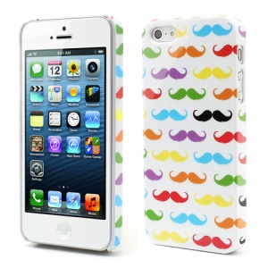 Colorized Mustache Glossy Hard Plastic Case for iPhone 5 - White