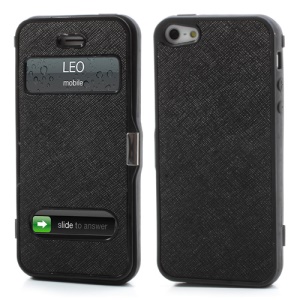 Cross Grain Folio Flip Jelly TPU Case with Front Cover for iPhone 5 - Black