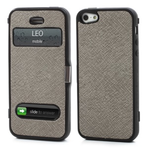 Cross Grain Folio Flip Jelly TPU Case with Front Cover for iPhone 5 - Grey