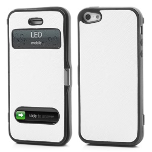 Cross Grain Folio Flip Jelly TPU Case with Front Cover for iPhone 5 - White