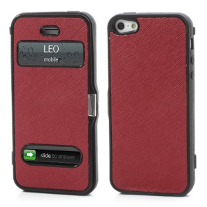 Cross Grain Folio Flip Jelly TPU Case with Front Cover for iPhone 5 - Red