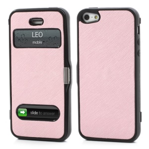 Cross Grain Folio Flip Jelly TPU Case with Front Cover for iPhone 5 - Pink