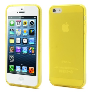 Slim Matting TPU Gel Cover for iPhone 5 w/ Anti-dust Plug - Yellow