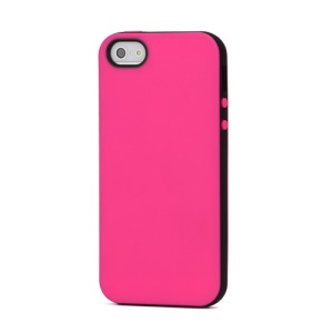 Slim Two-tone Matte Flexible TPU Gel Case Cover for iPhone 5 - Black / Rose