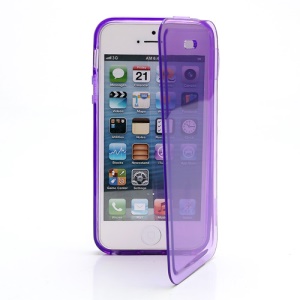 iPhone 5 TPU Folio Flip Case Cover Frosted Inner - Transparent Purple