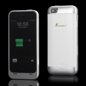 KiwiBird 2000mAh External Backup External Battery Charger Case for iPhone 5 - Silver / White