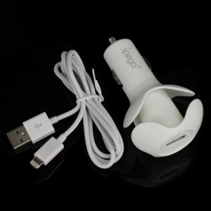 iPega Wire Wrapping Car Charger for iPhone 5 iPad Mini iPod Touch 5 - White