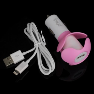 iPega Wire Wrapping Car Charger for iPhone 5 iPad Mini iPod Touch 5 - White / Pink