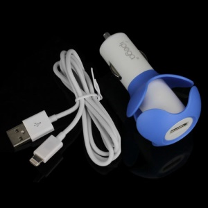 iPega Wire Wrapping Car Charger for iPhone 5 iPad Mini iPod Touch 5 - White / Blue