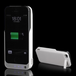 4200mAh Portable External Backup Battery Charger Case Stand for iPhone 5 - White