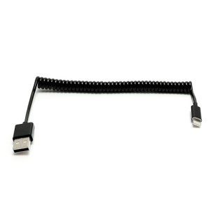 8PIN USB Data Sync & Charging Coiled Cord Cable for iPhone 5, iPad Mini, iPod Touch 5 Nano 7 - Black 2M