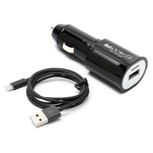 Powerful 1A USB Car Charger Adapter with 8 Pin USB Charge Cable for iPhone 5 iPad Mini - Black