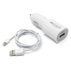 Powerful 1A USB Car Charger Adapter with 8 Pin USB Charge Cable for iPhone 5 iPad Mini - White