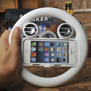 Steering Game Wheel Controller and Built-in Speaker for iPhone 5 - White
