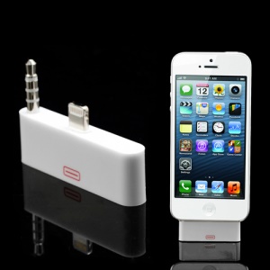 30 Pin to 8 Pin Dock Lightning 3.5mm Audio Converter Adapter for iPhone 5 - White
