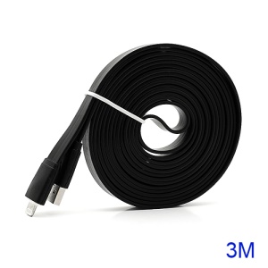 3M Noodle-Shaped 8 Pin USB Data Sync Charge Cable for iPhone 5 / iPad 4 / iPad Mini / iPod Touch 5 Nano 7 - Black