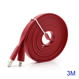 3M Noodle-Shaped 8 Pin USB Data Sync Charge Cable for iPhone 5 / iPad 4 / iPad Mini / iPod Touch 5 Nano 7 - Red