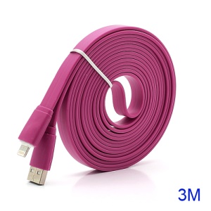 3M Noodle-Shaped 8 Pin USB Data Sync Charge Cable for iPhone 5 / iPad 4 / iPad Mini / iPod Touch 5 Nano 7 - Rose