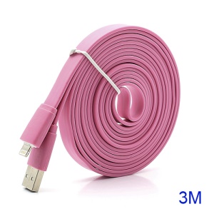 3M Noodle-Shaped 8 Pin USB Data Sync Charge Cable for iPhone 5 / iPad 4 / iPad Mini / iPod Touch 5 Nano 7 - Pink