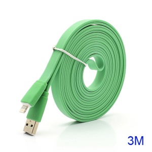 3M Noodle-Shaped 8 Pin USB Data Sync Charge Cable for iPhone 5 / iPad 4 / iPad Mini / iPod Touch 5 Nano 7 - Green