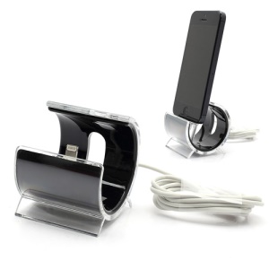 Latest C-Shaped Desktop Stand Sync Dock Cradle with Lightning 8 Pin Cable for iPhone 5 - Black