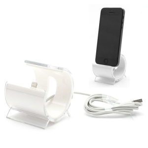 Latest C-Shaped Desktop Stand Sync Dock Cradle with Lightning 8 Pin Cable for iPhone 5 - White