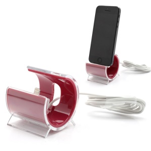 Latest C-Shaped Desktop Stand Sync Dock Cradle with Lightning 8 Pin Cable for iPhone 5 - Red