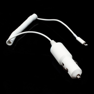 Lightning Car Charger with Coiled Cable for iPhone 5 iPad Mini iPad 4 iPod Touch 5 Nano 7