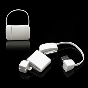 Mini Handbag Lightning + 30 Pin Sync Charger USB Cable for iPhone 5 / 4S / 4 iPad Mini / 4 / 3 / 2 iPod - White