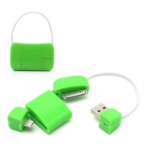 Mini Handbag Lightning + 30 Pin Sync Charger USB Cable for iPhone 5 / 4S / 4 iPad Mini / 4 / 3 / 2 iPod - Green
