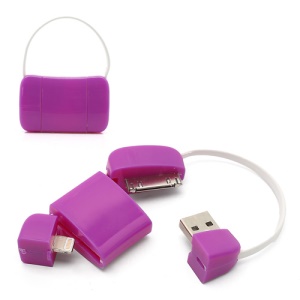 Mini Handbag Lightning + 30 Pin Sync Charger USB Cable for iPhone 5 / 4S / 4 iPad Mini / 4 / 3 / 2 iPod - Purple
