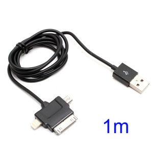 3 in 1 Micro USB + Lightning + 30 Pin Sync Charger USB Cable for iPhone iPad iPod Samsung HTC Sony LG - Black