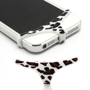 Sexy Mini Panties Silicone Protective Home Buttom Key Cover for iPhone 4 4S 5 - Leopard / White