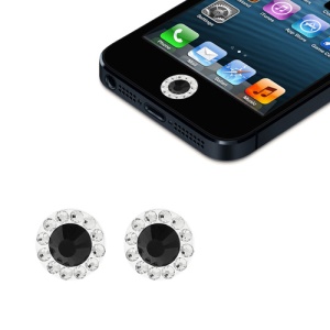 2Pcs/Pack Bling Rhinestone Home Button Sticker for iPhone 5 4S 4 3GS 3G iPad iPod Touch - Black