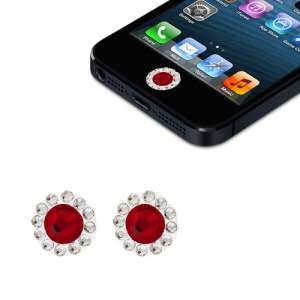 2Pcs/Pack Bling Rhinestone Home Button Sticker for iPhone 5 4S 4 3GS 3G iPad iPod Touch - Red