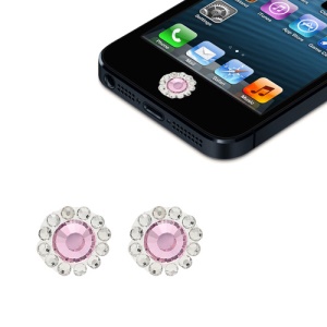 2Pcs/Pack Bling Rhinestone Home Button Sticker for iPhone 5 4S 4 3GS 3G iPad iPod Touch - Pink