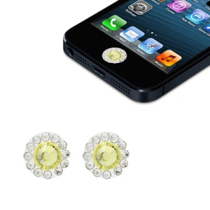 2Pcs/Pack Bling Rhinestone Home Button Sticker for iPhone 5 4S 4 3GS 3G iPad iPod Touch - Yellow