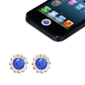 2Pcs/Pack Bling Rhinestone Home Button Sticker for iPhone 5 4S 4 3GS 3G iPad iPod Touch - Dark Blue