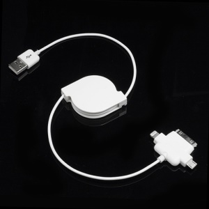3 in 1 Stretchable USB Sync Data Charging Cable for iPhone iPad iPod Samsung Etc - White Round Cable