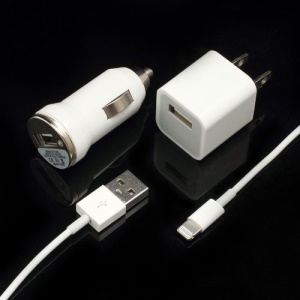 3 in 1 8pin Data Charging Cable + Car Charger + Wall Charger Kit for iPhone 5 iPod Touch 5 - US Plug