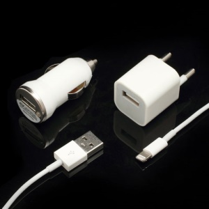 3 in 1 8pin Data Charging Cable + Car Charger + Wall Charger Kit for iPhone 5 iPod Touch 5 - EU Plug