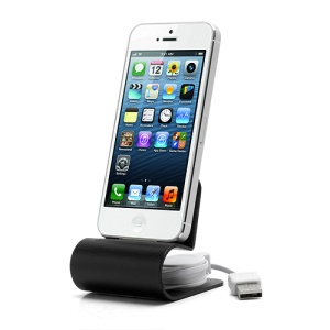 Aluminium Alloy Charging Dock Cradle Station w/ Stretchable Cable for iPhone 5 - Black