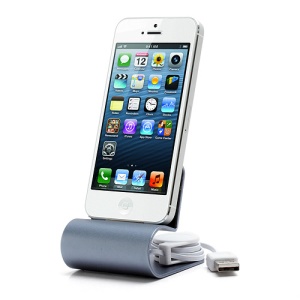 Aluminium Alloy Charging Dock Cradle Station w/ Stretchable Cable for iPhone 5 - Light Blue