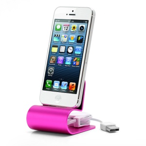 Aluminium Alloy Charging Dock Cradle Station w/ Stretchable Cable for iPhone 5 - Rose