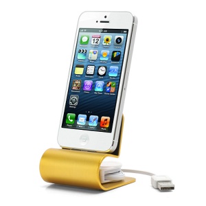 Aluminium Alloy Charging Dock Cradle Station w/ Stretchable Cable for iPhone 5 - Gold