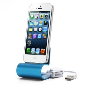 Aluminium Alloy Charging Dock Cradle Station w/ Stretchable Cable for iPhone 5 - Blue