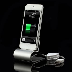 Aluminium Alloy Charging Dock Cradle Station w/ Stretchable Cable for iPhone 5 - Silver