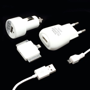 6 in 1 Travel Car Charger Kit for iPhone iPad Samsung Tablet HTC Sony LG and etc