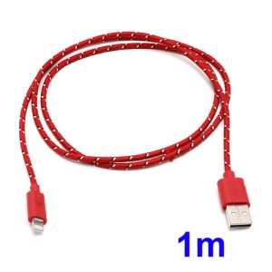 Woven Lightning 8pin USB Data Sync Charge Cable for iPhone 5 / iPad 4 / iPad Mini / iPod Touch 5 Nano 7 - Red